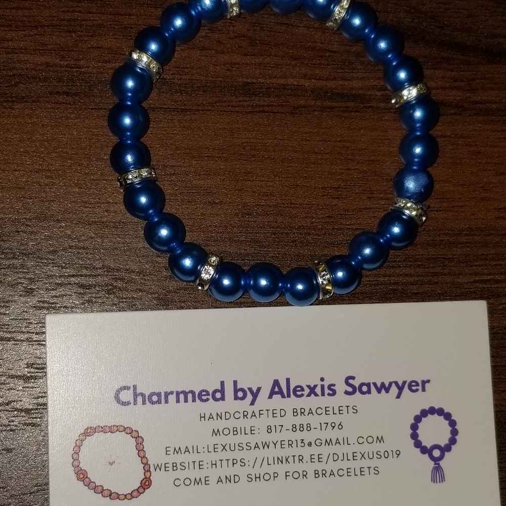 Pearl beaded bracelet 8mm (blue)